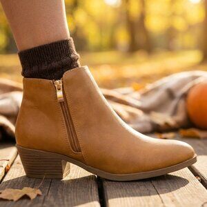 Bonnibel Camel Ankle Booties NWT - 1.75" Low Heel Zipper Boots